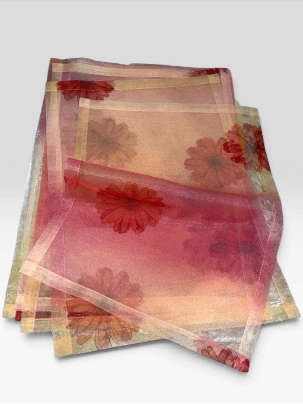 Bodrum Placemats Set of 12 Sheer Dahlia Orange Yellow Floral  14"x 20"